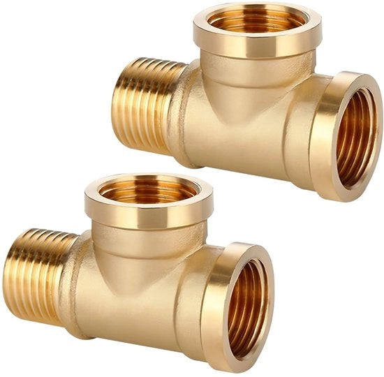 Fitting a 90° a T in rame - Fitting a vite IGxIGxAG - 2 pezzi - Resistente alla corrosione - Pressione massima 35 bar