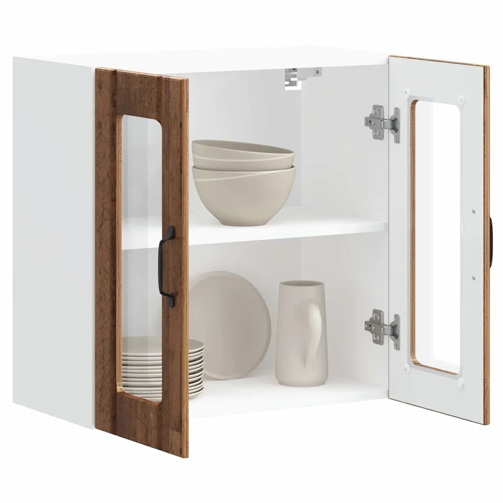 Pensile da Cucina | Mobile da Cucina con Porta in Vetro Lucca Legno Vecchio