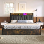 Letto Matrimoniale Imbottito con LED e USB ¨C MINIMAL ¨C Metallo Grigio 180x200