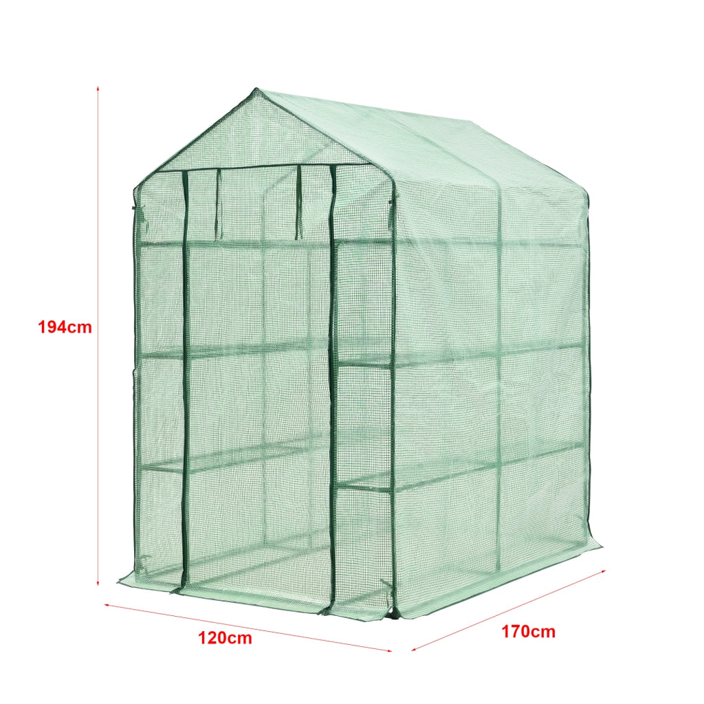 Serra da Giardino 'Vale' con 6 Ripiani (LxPxA): 120 x 170 x 194 cm - Forma di Casetta - Verde Reticolato [en.casa]