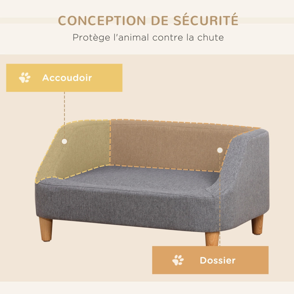 Letto per cane stile scandinavo ¨C Xylo ¨C legno e tessuto grigio sfoderabile 75x55x39 cm