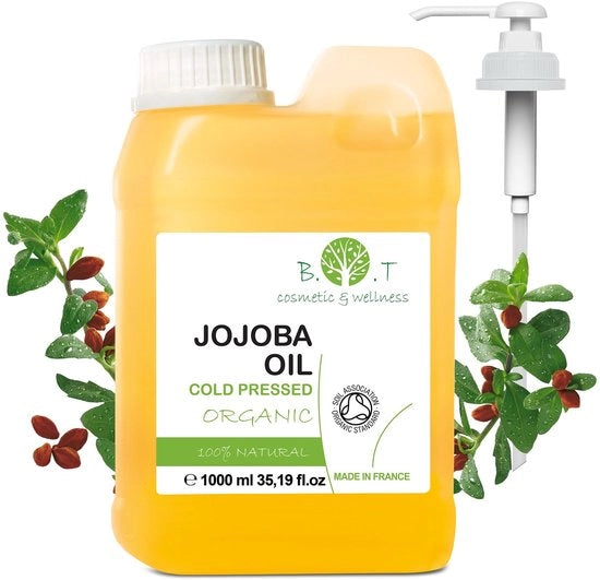 Olio di Jojoba 1000 ml - Purificato - Idratante - Rimuove il Trucco - Adatto per la Pelle Grassa - Riduce le Proliferazioni di Sebo