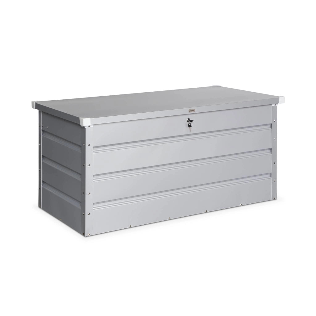 Baule da giardino in metallo, 385l, grigio alluminio