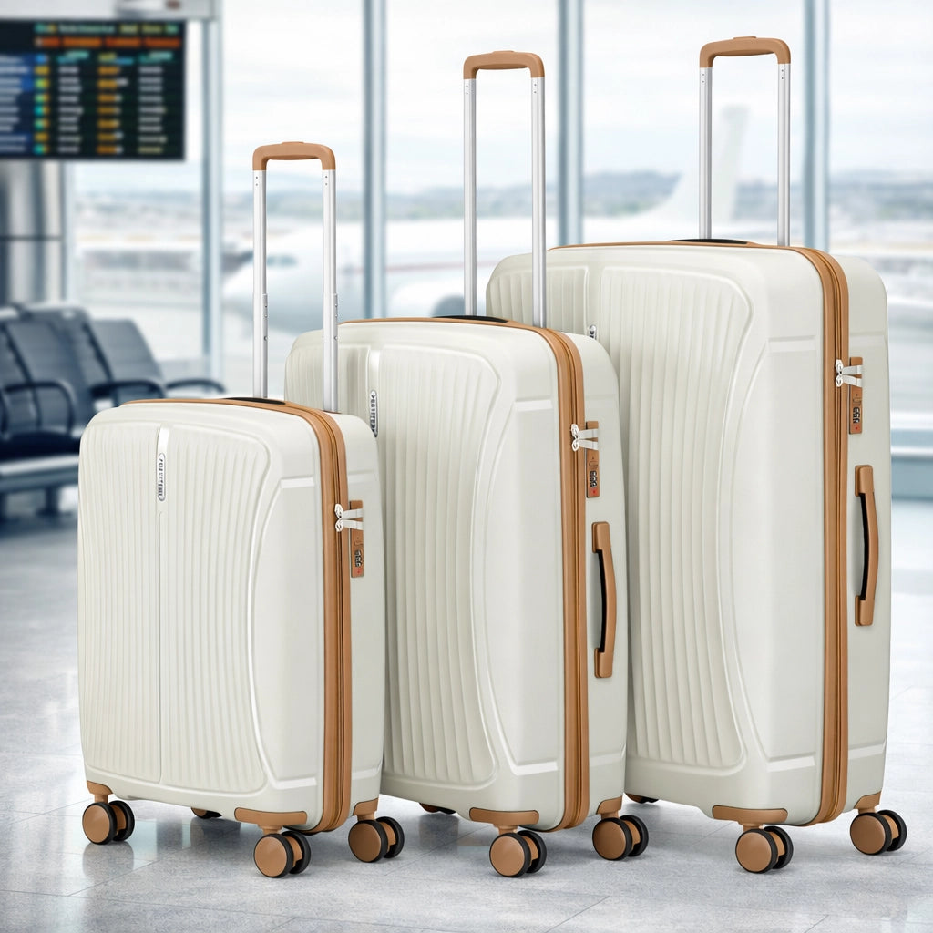 Set 3 Valigie Rigide ABS 90 59 38 Litri con Ruote Easy Roll e Lucchetto Bianco