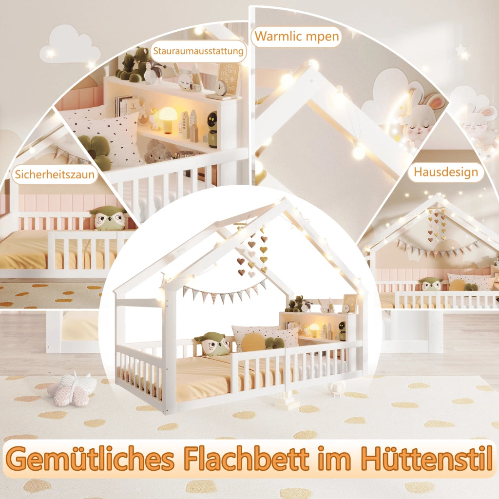 LETTO per bambini a casetta con sponde 90x190 cm in legno bianco