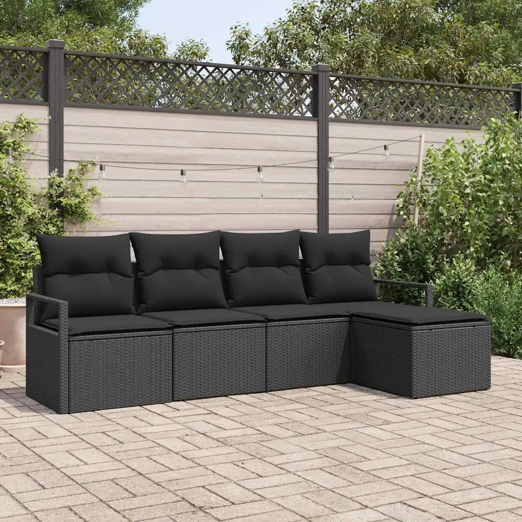 Set di divani con cuscino 5 pcs Nero polyrattan