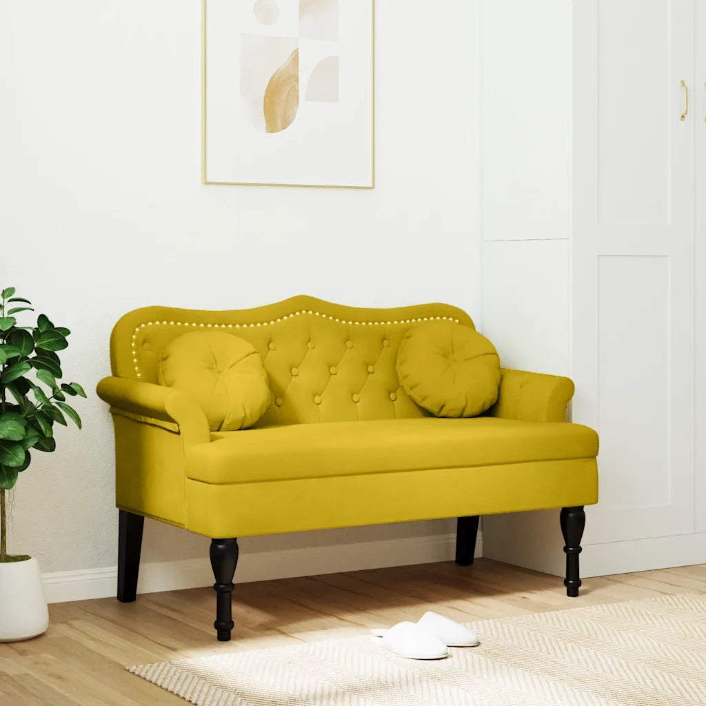 Panca con Cuscini-Sgabello-Divano Gialla 120,5x65x75 cm in Velluto