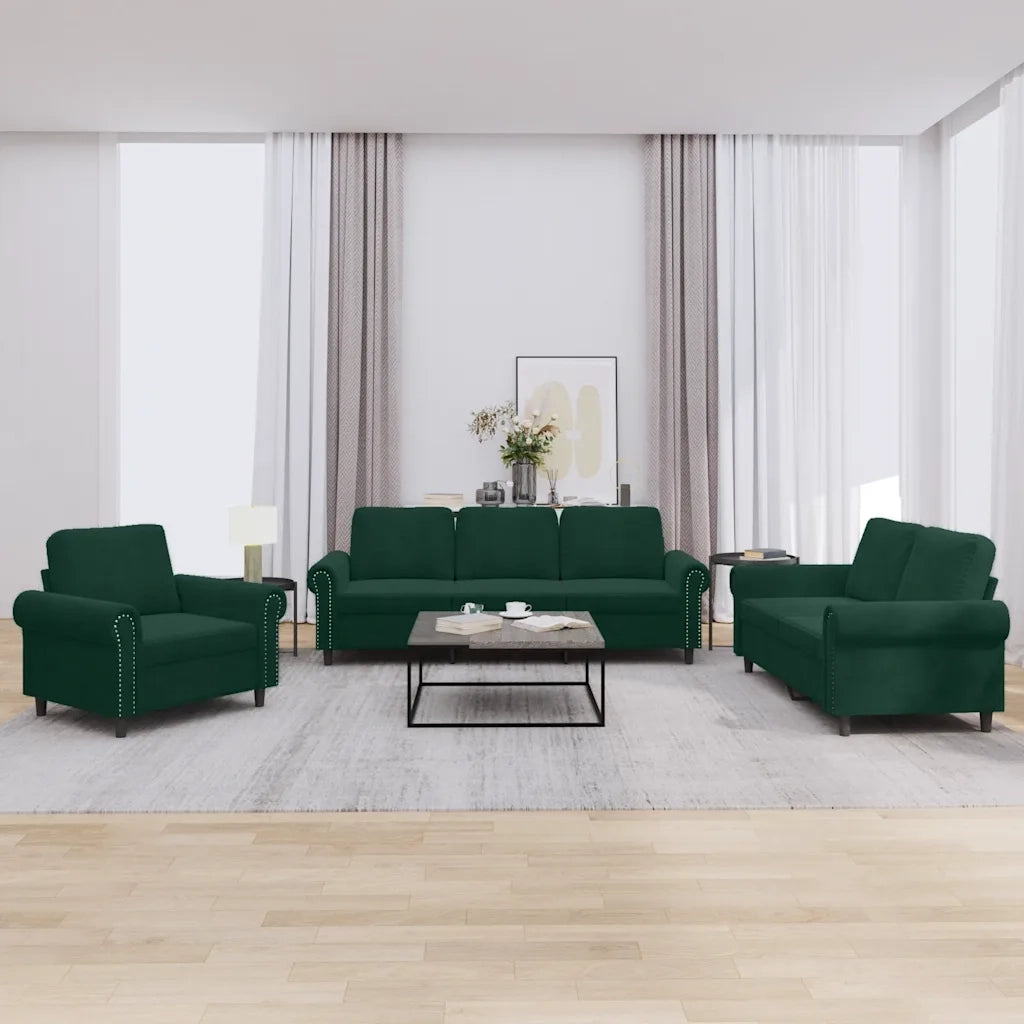 Set di Divani 3 pz con Cuscini Verde scuro in Velluto 3202172