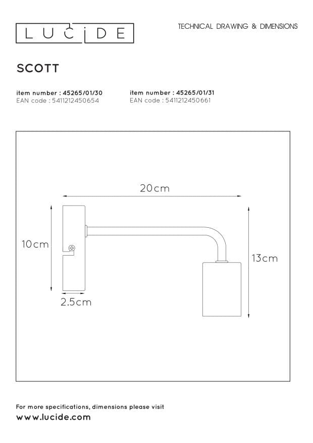 Applique Lucide Scott bianca metallo E27 40W 45265/01/31