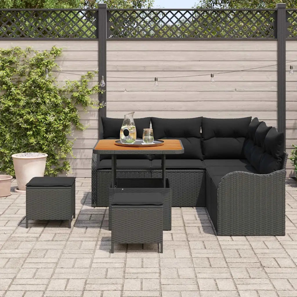 Set Divano da Giardino con cuscino con archiviazione 8 pcs Nero 3364209