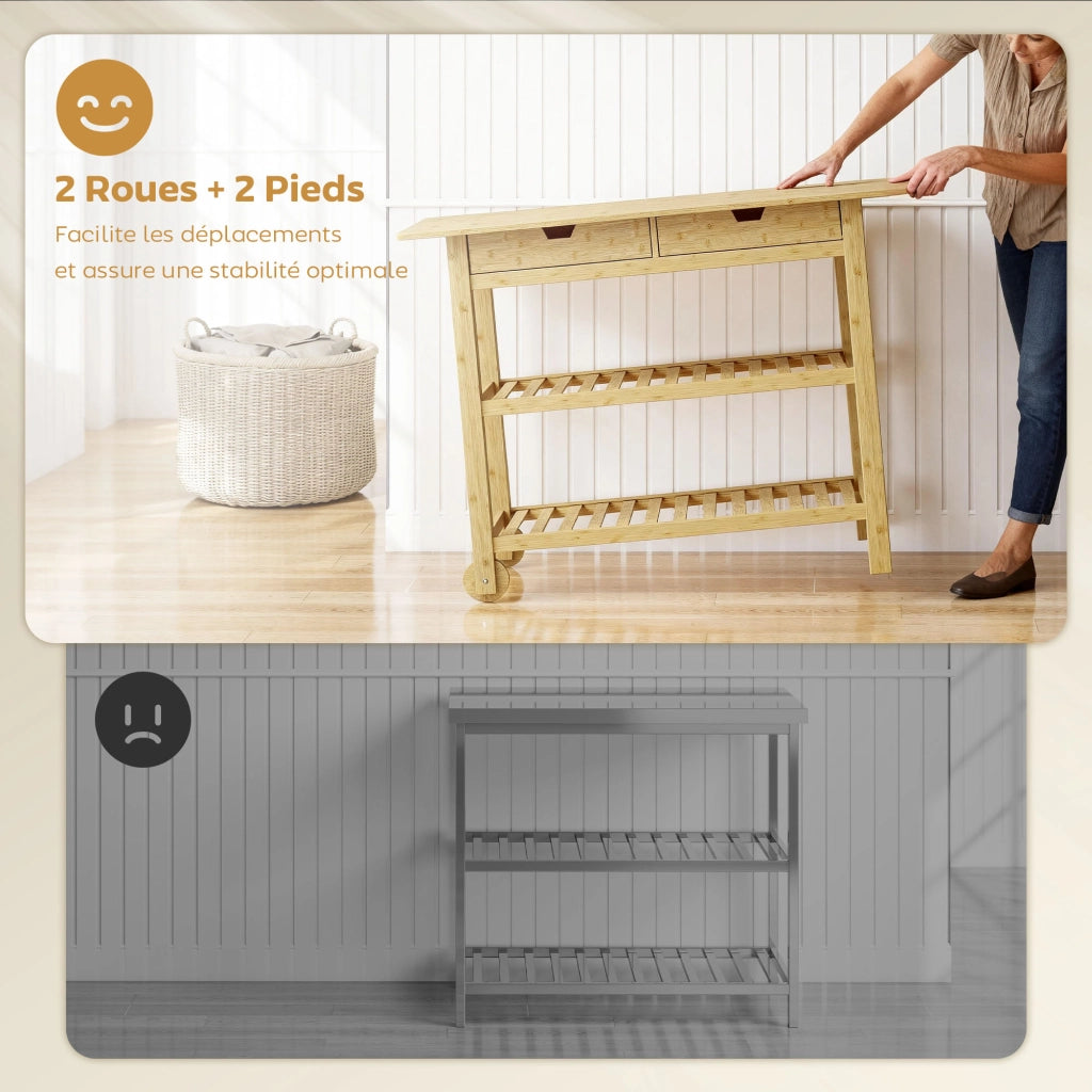Carrello da cucina con 2 cassetti e 2 ripiani ¨C Minimal ¨C 100x43x75 cm