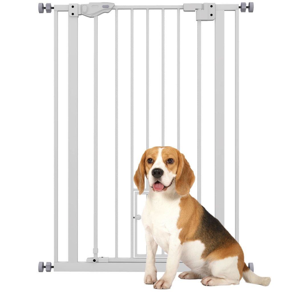 Cancelletto per Cani 74-80x104cm Regolabile Alto con Porta Piccola Bianco