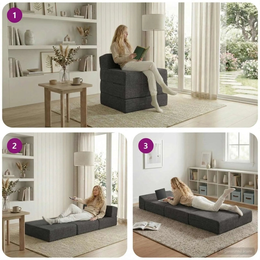 Divano Letto Pieghevole Grigio Scuro 200 x 70 x 15 cm Tessuto 900001