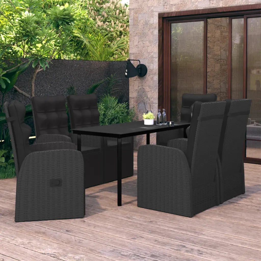 Set da Pranzo da Giardino 7 pz con Cuscini Nero 3099499