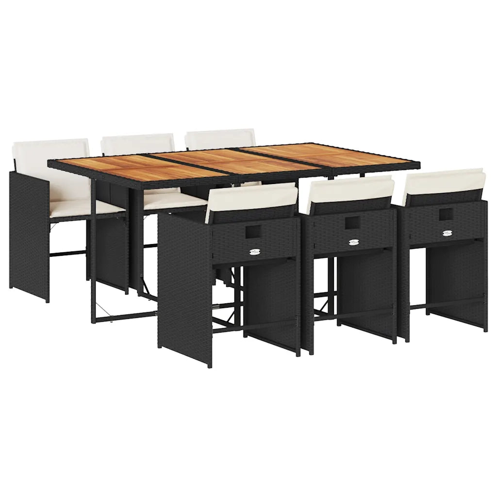 Set da Pranzo da Giardino 7 pz Nero con Cuscini in Polyrattan 3211095