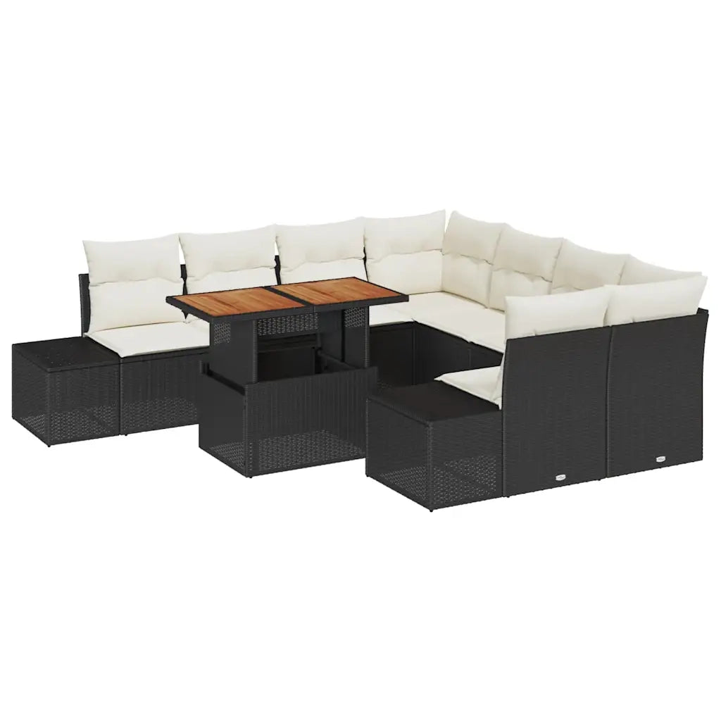 Set da Pranzo per Giardino con cuscino 9 pcs Nero e Crema