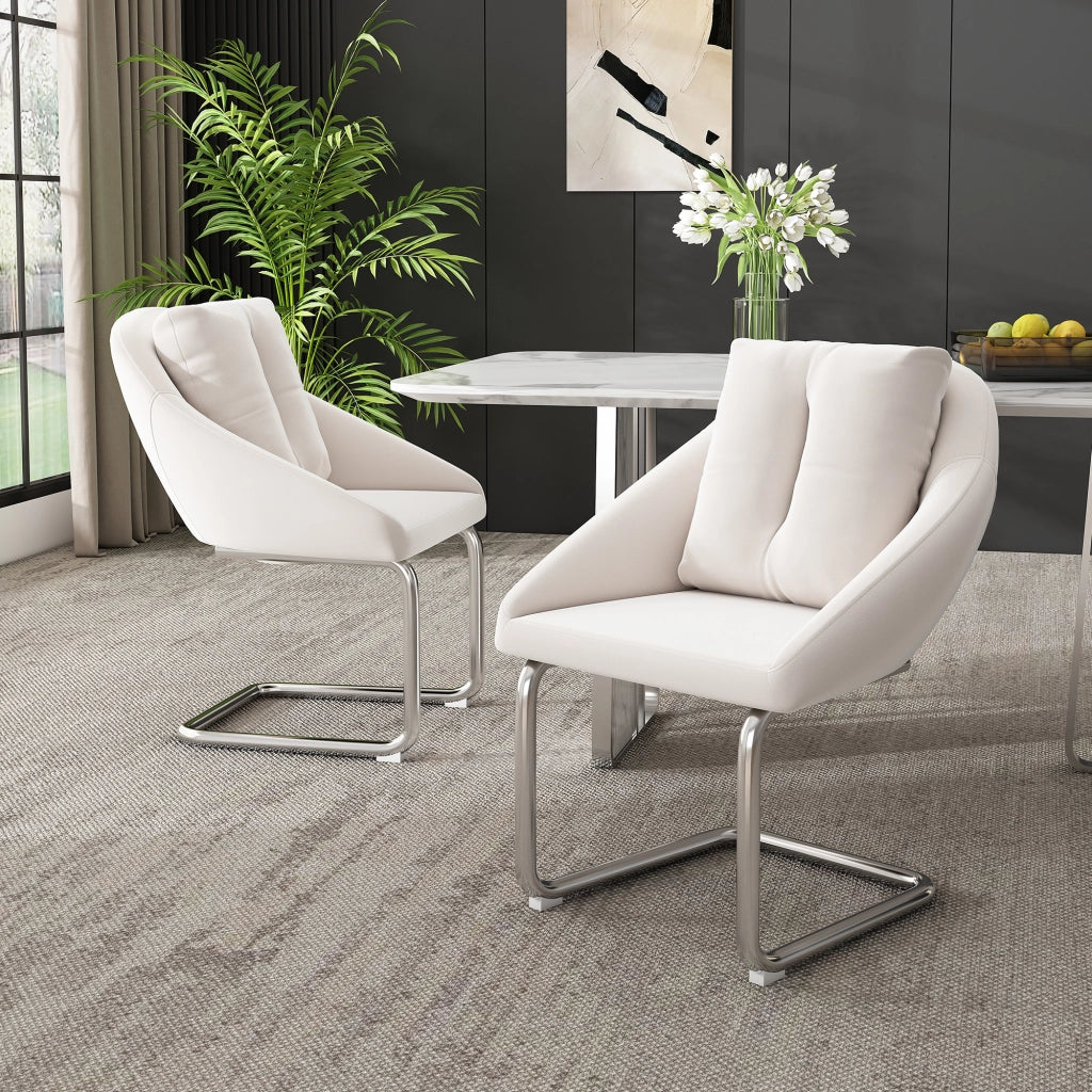 Sedia da Pranzo Set da 2 con Schienale Ergonomico e Cuscino, in Velluto e Metallo, Beige