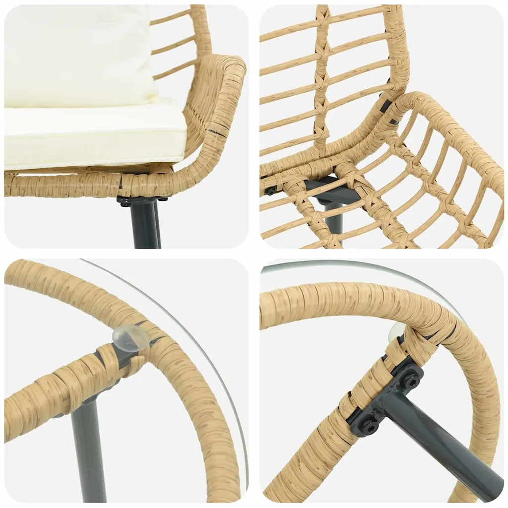 Set da Pranzo per Giardino 3 pcs Marrone e Crema polyrattan 42010359