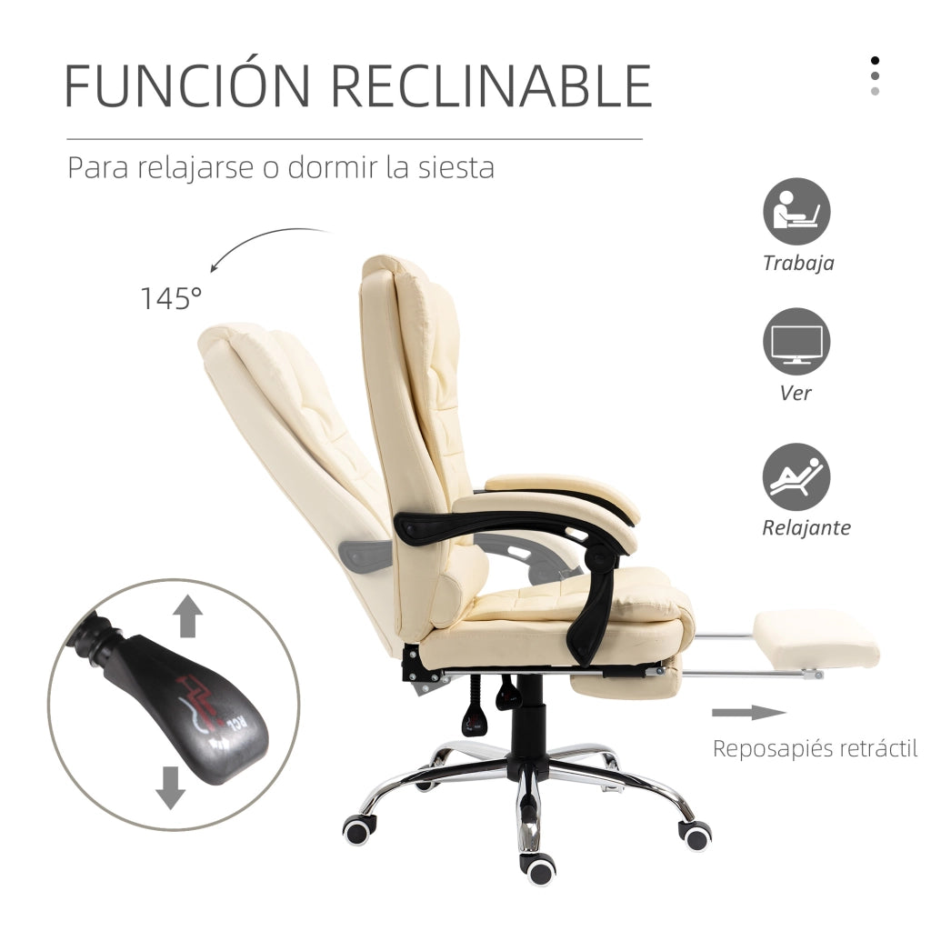 Sedia da ufficio con poggiapiedi ¨C Minimal ¨C imbottita in PU, braccioli, crema