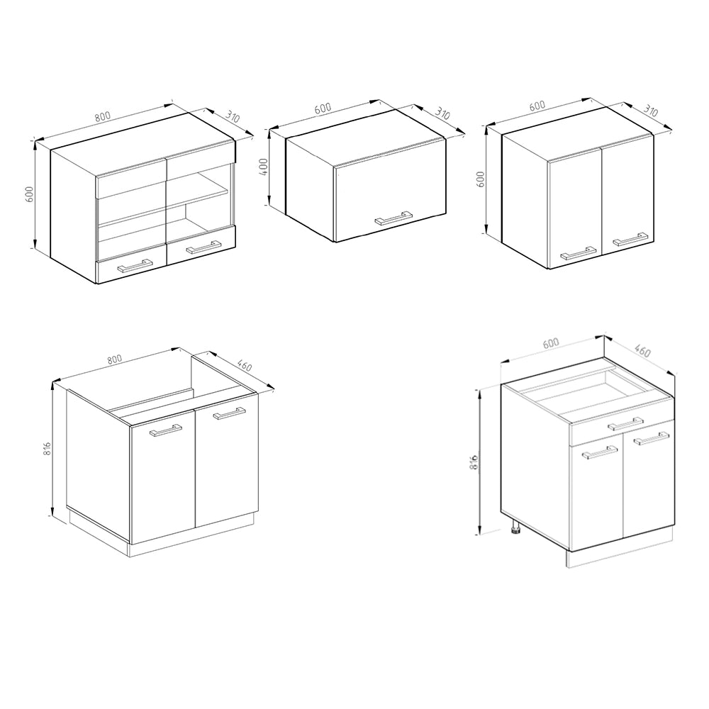 Vicco Cucina componibile Sonoma/Bianco 200 cm , PL Antracite