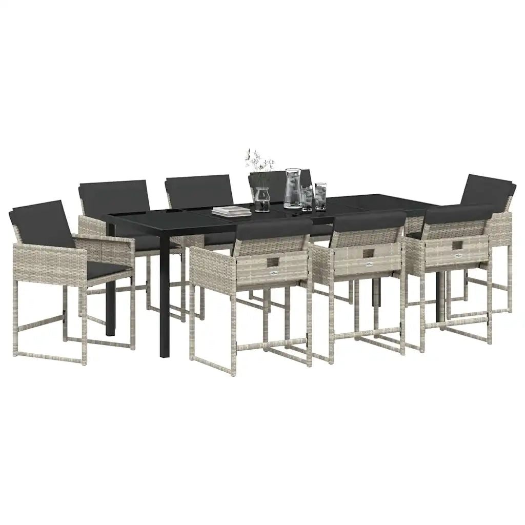 Set da Pranzo per Giardino 9 pcs Grigio chiaro polyrattan 3380736