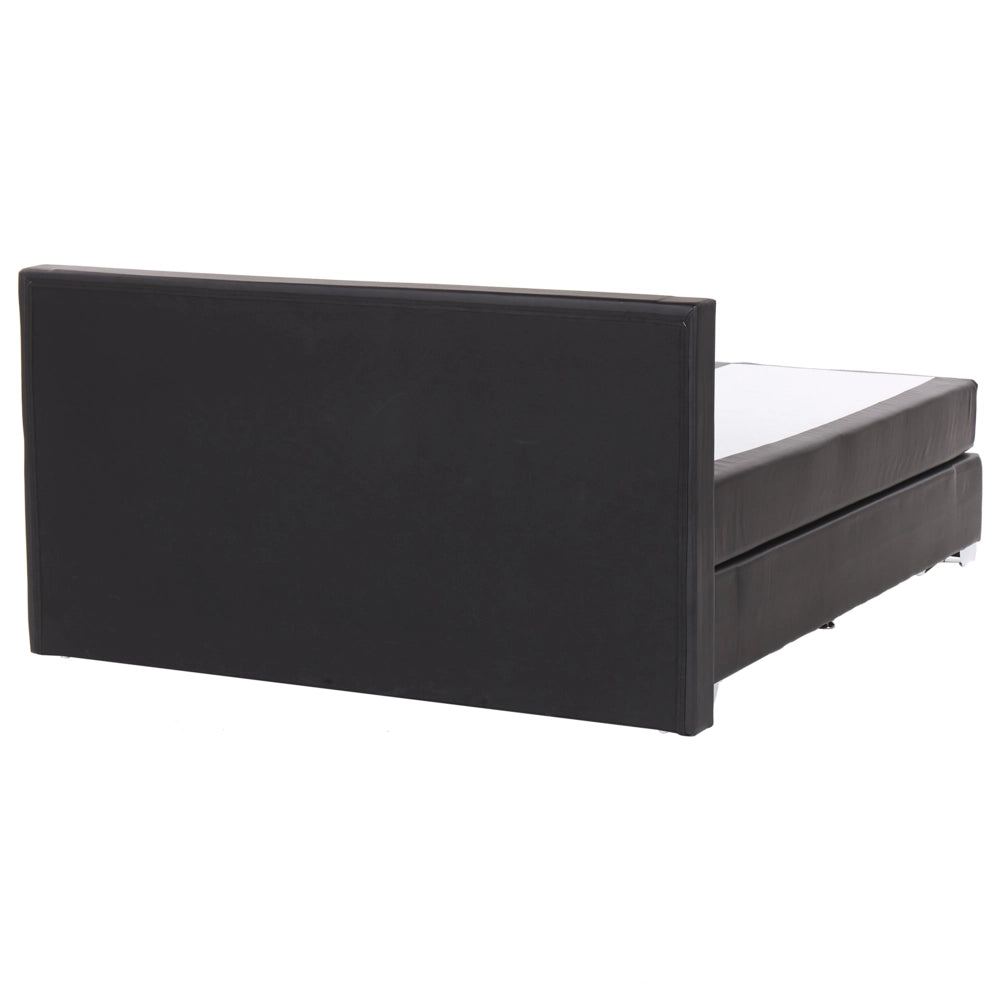 Letto Boxspring in Ecopelle Nera con Materasso a Molle 180 x 200 cm