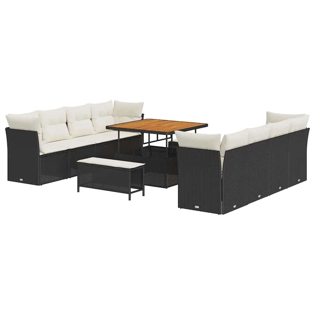 Set Divano da Giardino 11 pcs Nero polyrattan