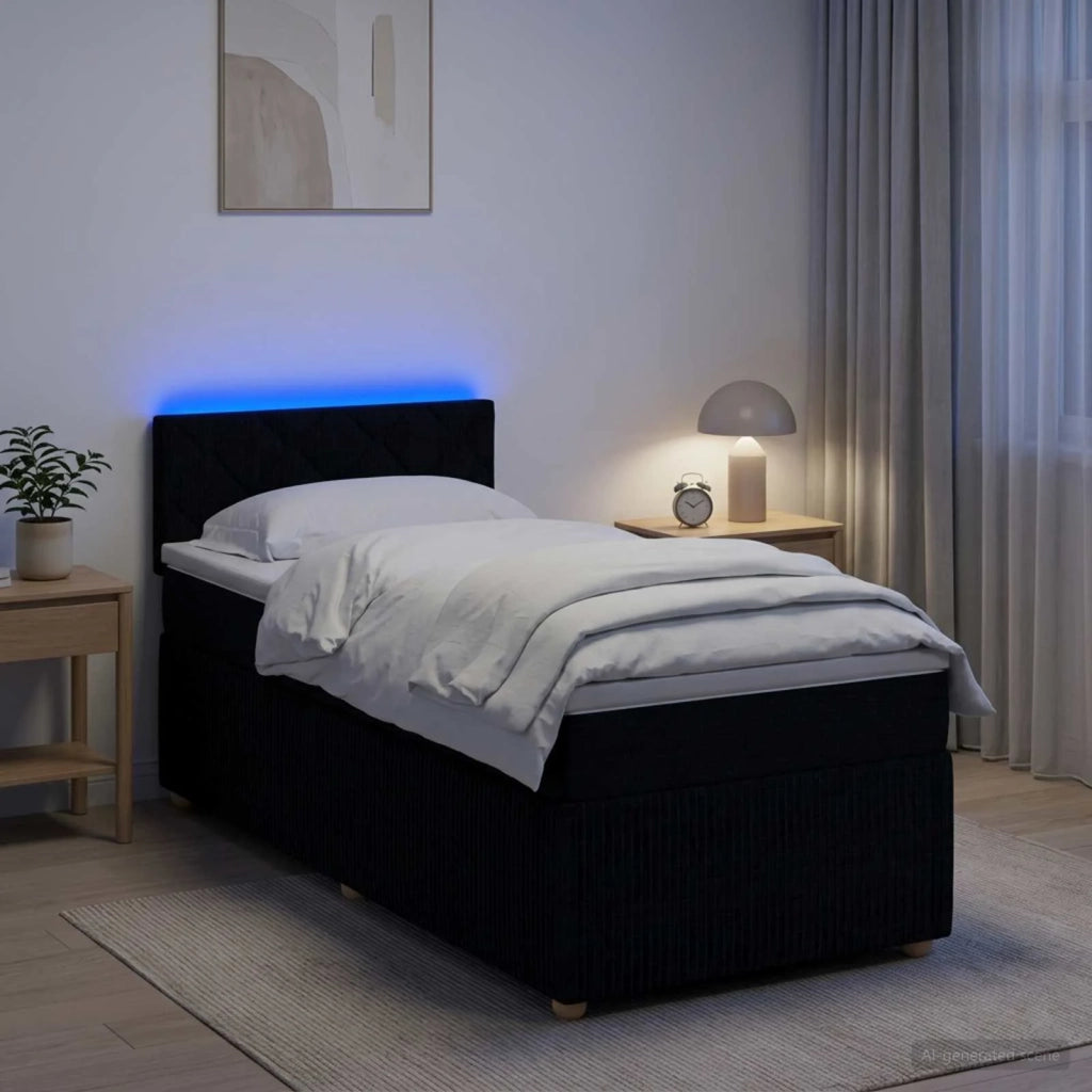 Letto box spring con materasso Nero 90 x 190 cm Tessuto 3452829