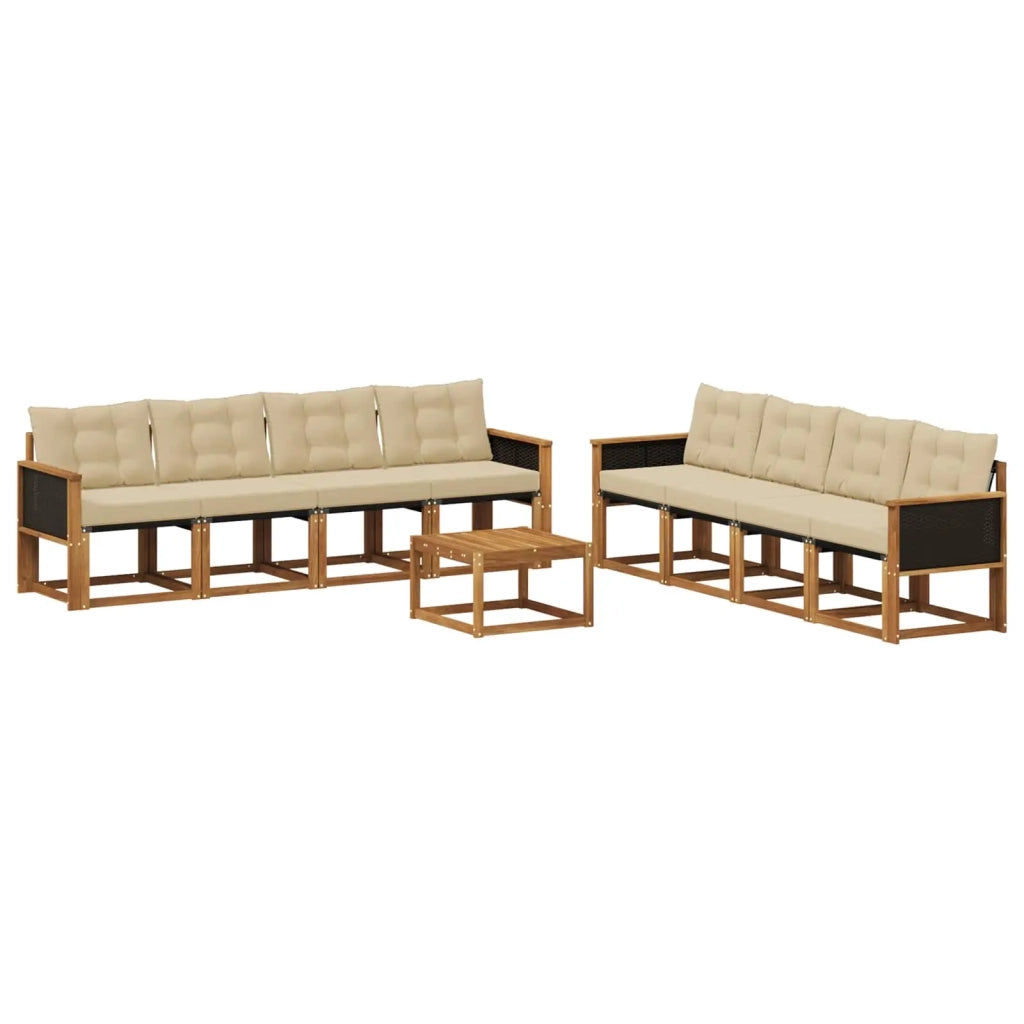Set di divani da esterno con cuscino 9 pcs Naturale e Beige 3381849