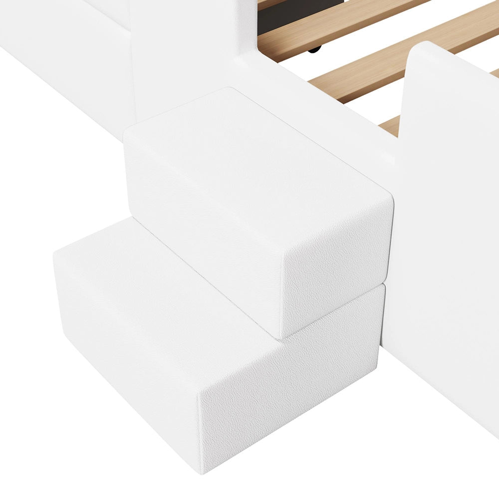 Letto imbottito 90x200cm?- Xylo - scala LED 2 cassetti bianco