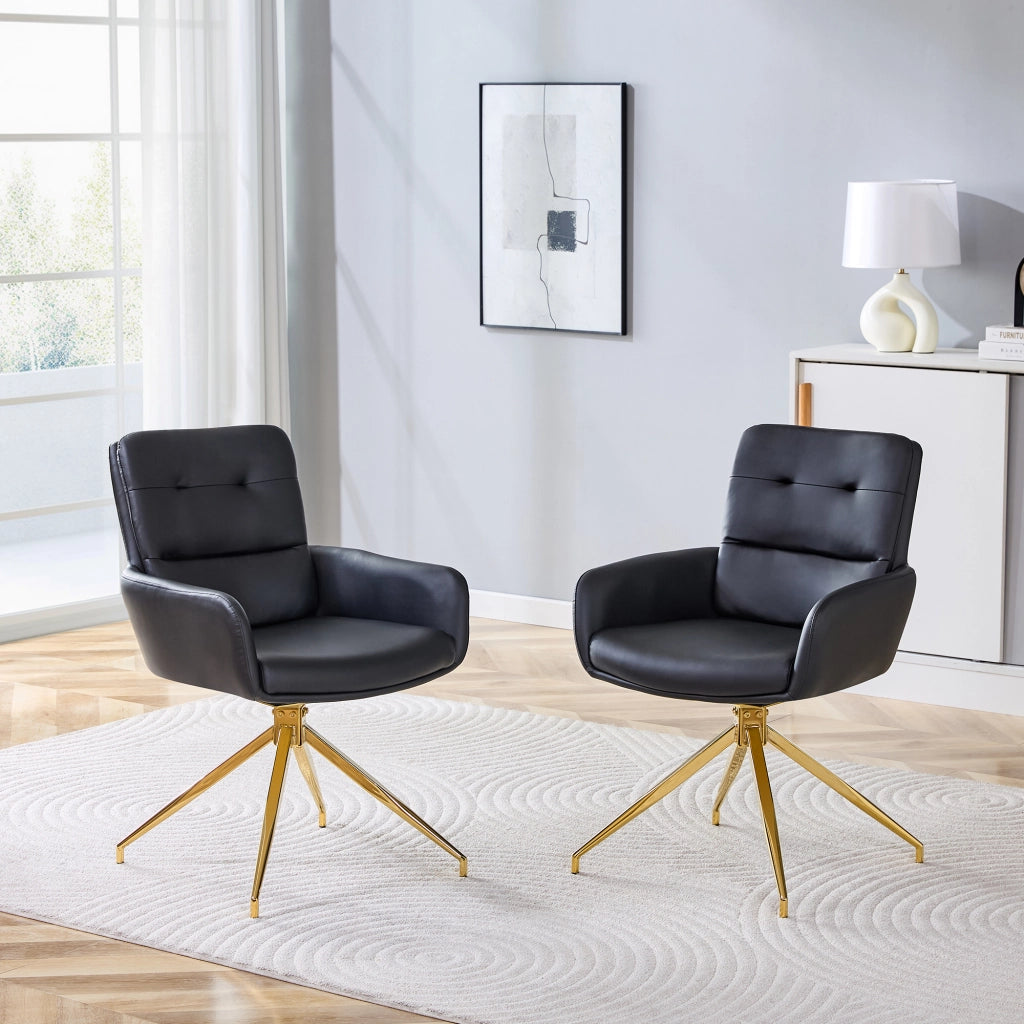 2 sgabelli girevoli 360° in PU nero con gambe in metallo dorato, seduta imbottita per sala da pranzo e area relax