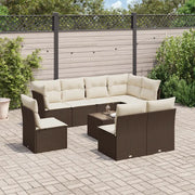 Set Divani da Giardino 9pz con Cuscini Marrone in Polyrattan 3217773