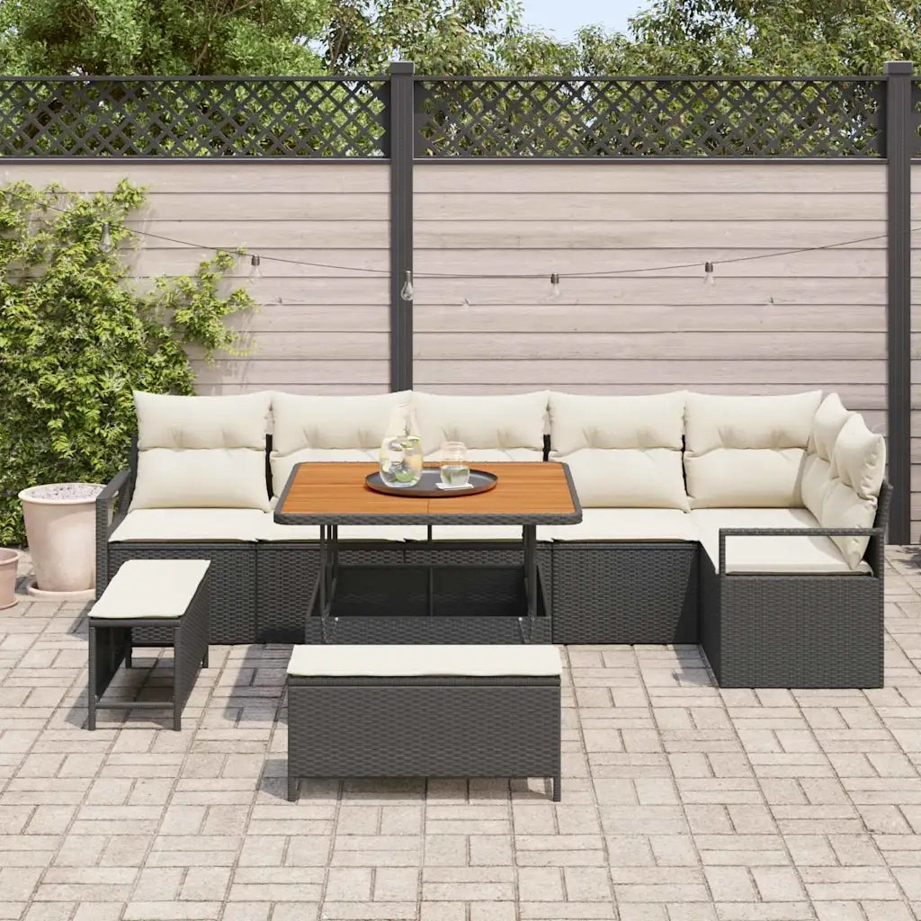 Set Divano da Giardino con cuscino 9 pcs Nero Poly Rattan 3362535