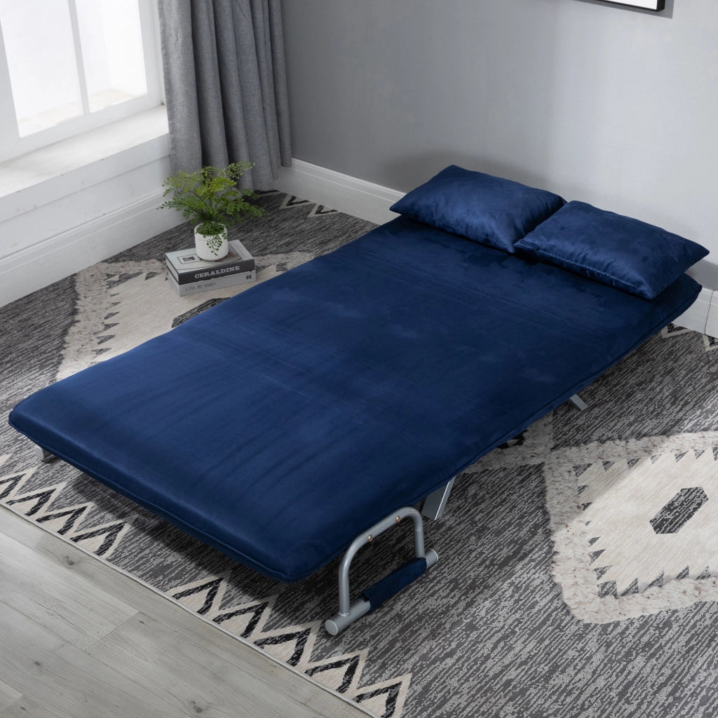 Divano letto estraibile 5 posti ¨C Minimal ¨C similpelle blu scuro con cuscini