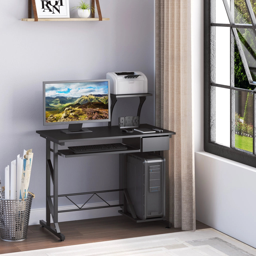 Scrivania da Ufficio con Cassetto e Ripiano Tastiera ¨C Zephmum ¨C Nero, Acciaio e Legno, 90x50x100 cm