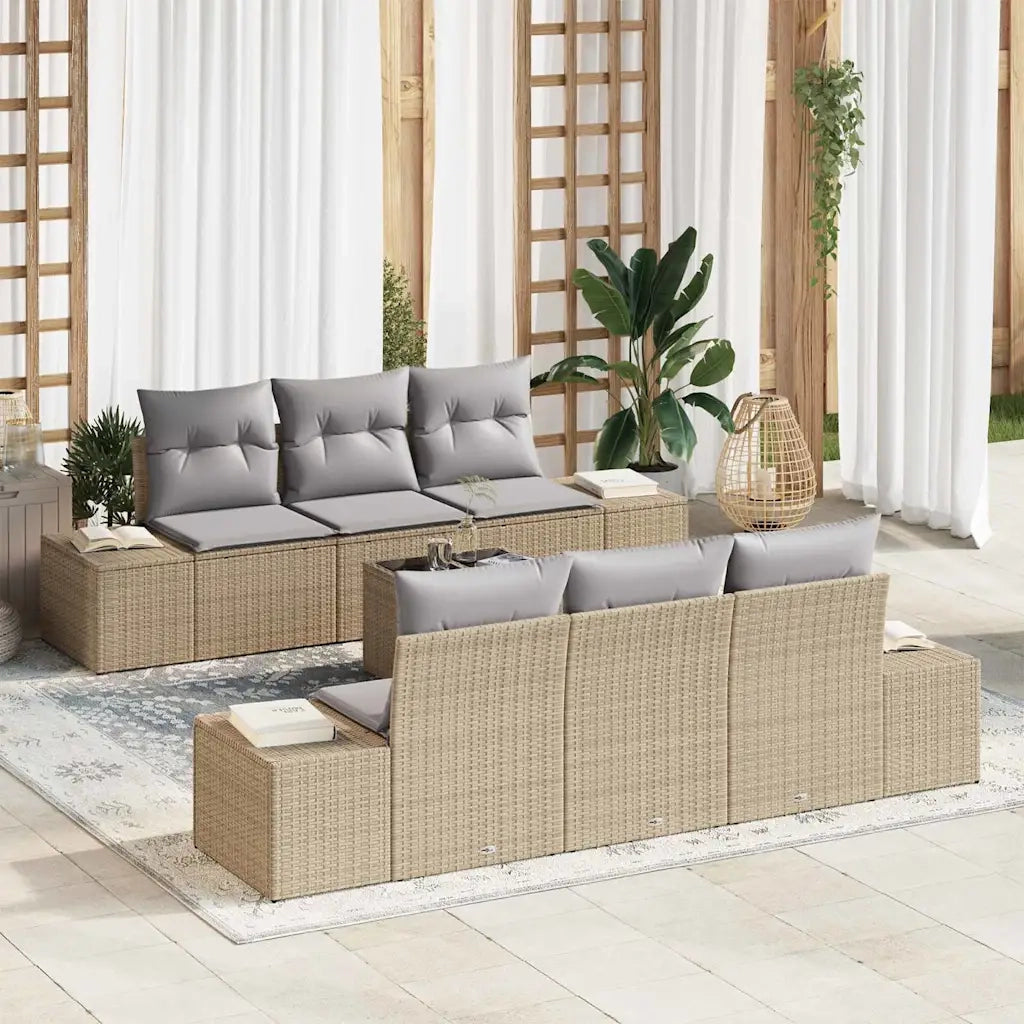 Set Divano da Giardino con cuscino 7 pcs Beige polyrattan