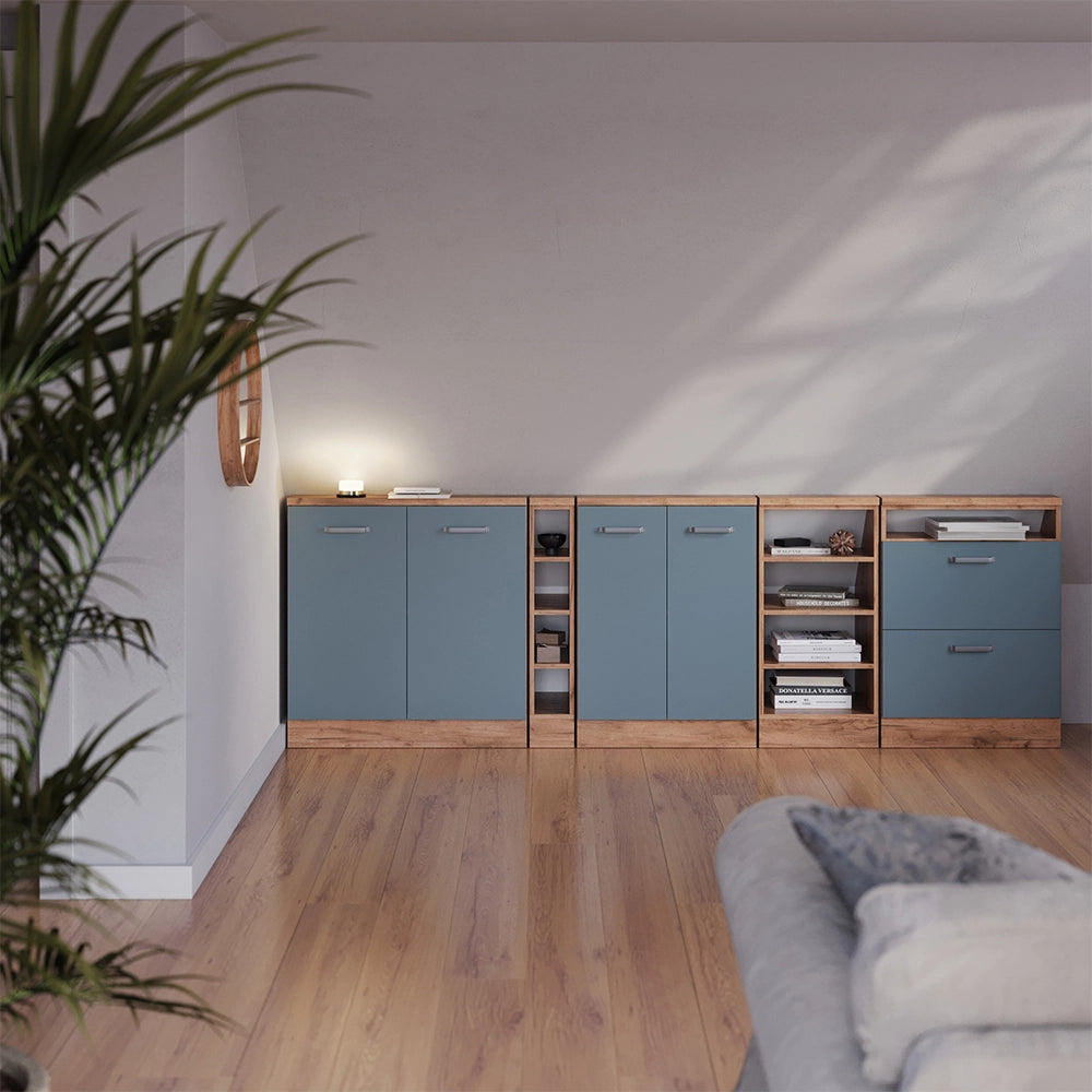 Mobile sottotetto Rion Grigio-blu/Rovere dorato con 2 cassetti Vicco