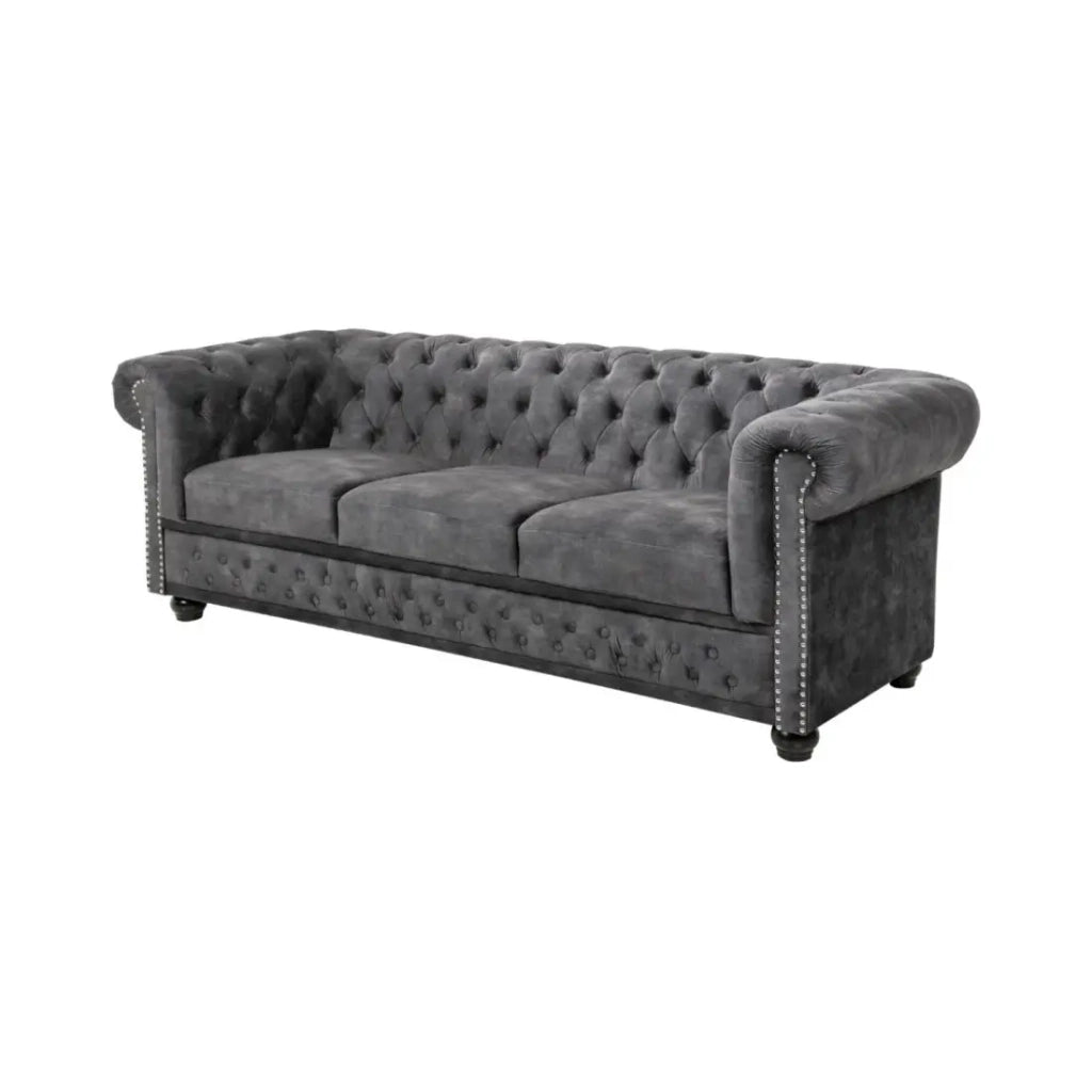Divano dritto EDGAR – Grigio scuro – 3 posti – Velluto stile barocco