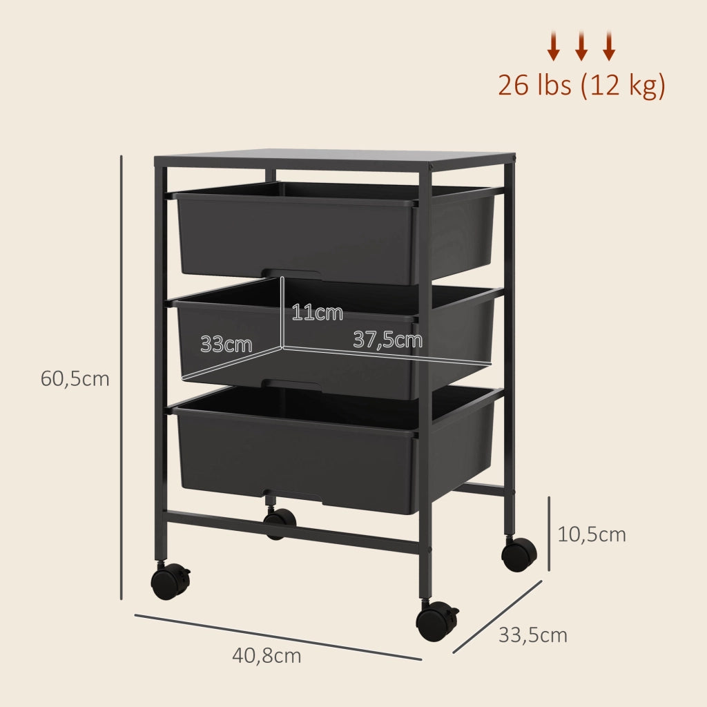 Carrello con 3 cestini ¨C Minimal ¨C Nero 40.8x33.5x60.5 cm