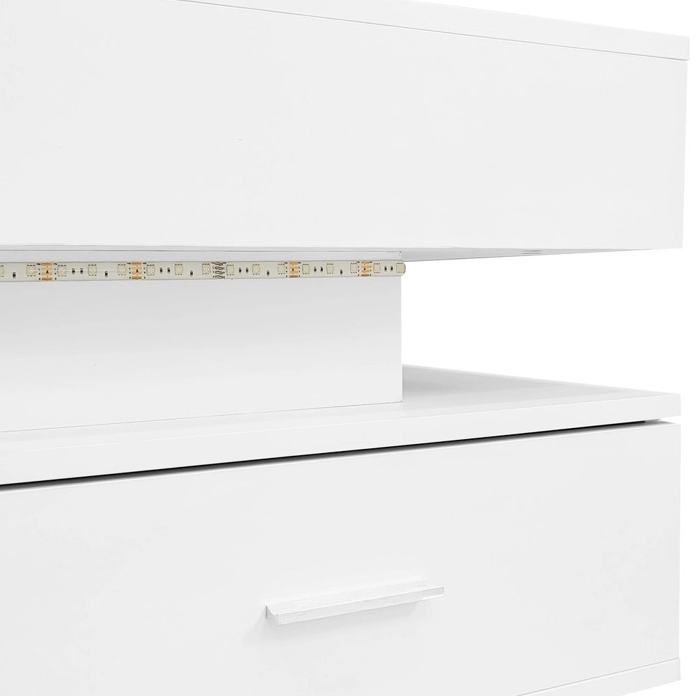 Tavolino da Caff¨¨ Regolabile in Altezza con LED e Cassetti ¨C MINIMAL ¨C Bianco