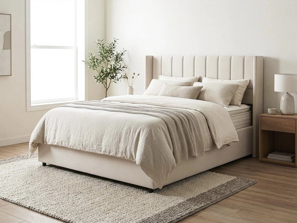 Letto matrimoniale in lino con contenitore