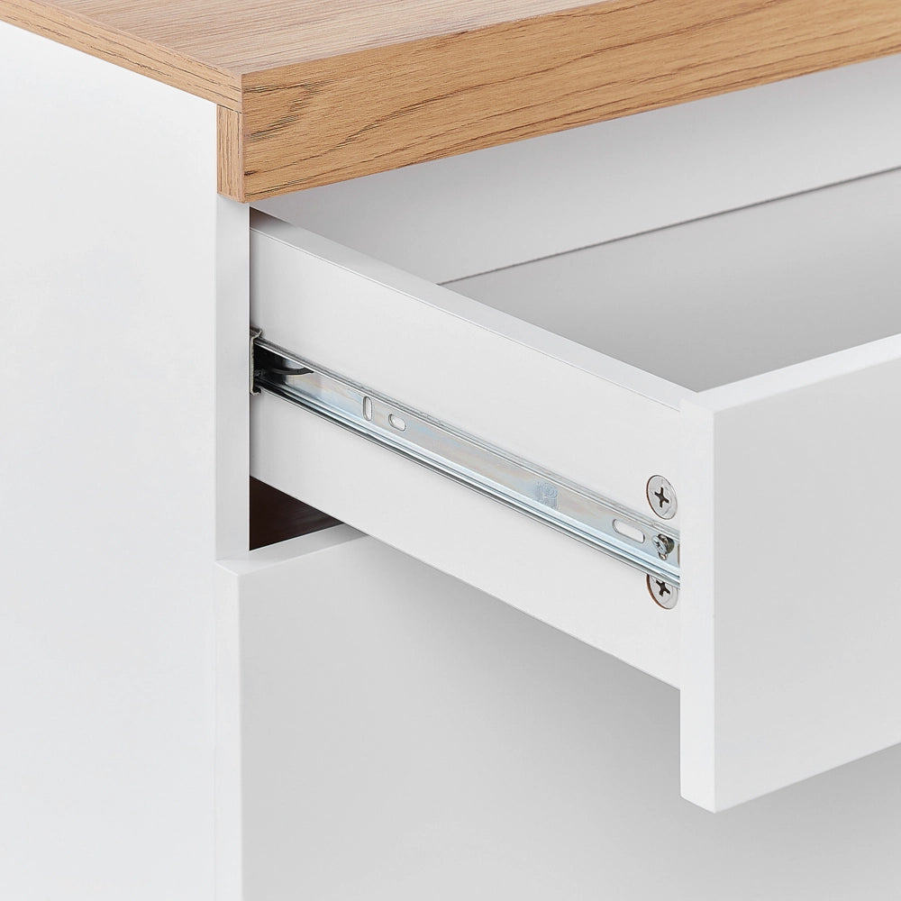 Mobiletto da TV marrone e bianco con 4 cassetti 2 ripiani e foro per cavi 140 x 40 cm