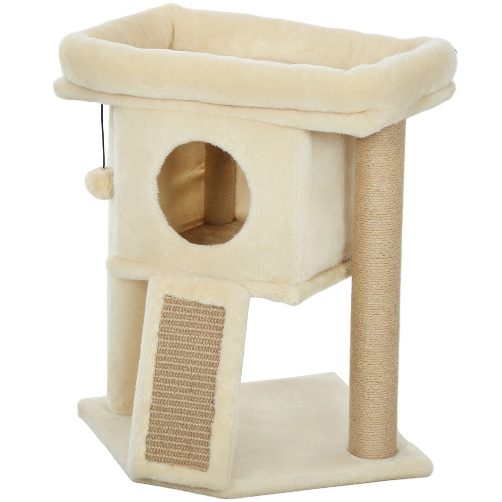 Albero tiragraffi per gatti con tappeto di juta, piattaforma, palla ¨C zephmum ¨C beige, 40x40x57 cm