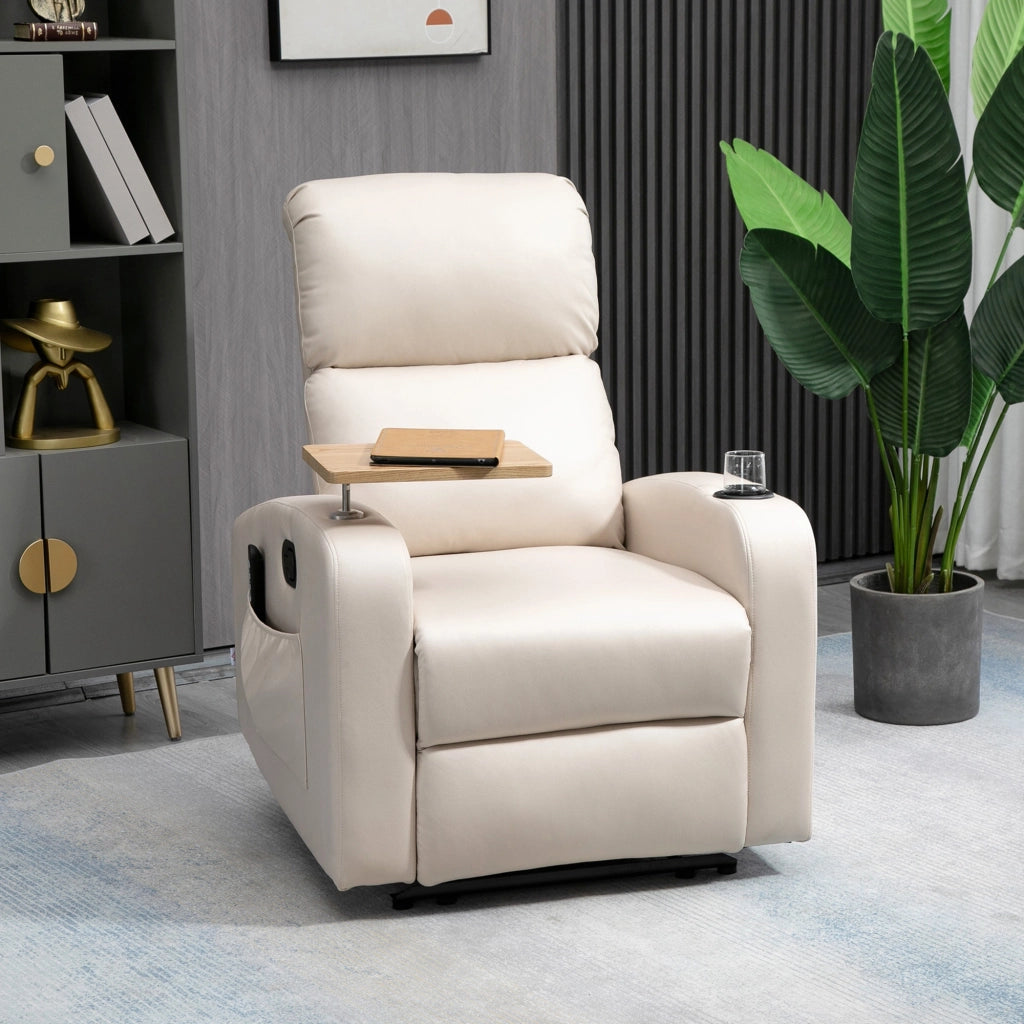 Poltrona relax e massaggio reclinabile con braccioli ¨C Minimal ¨C Tessuto microfibra beige