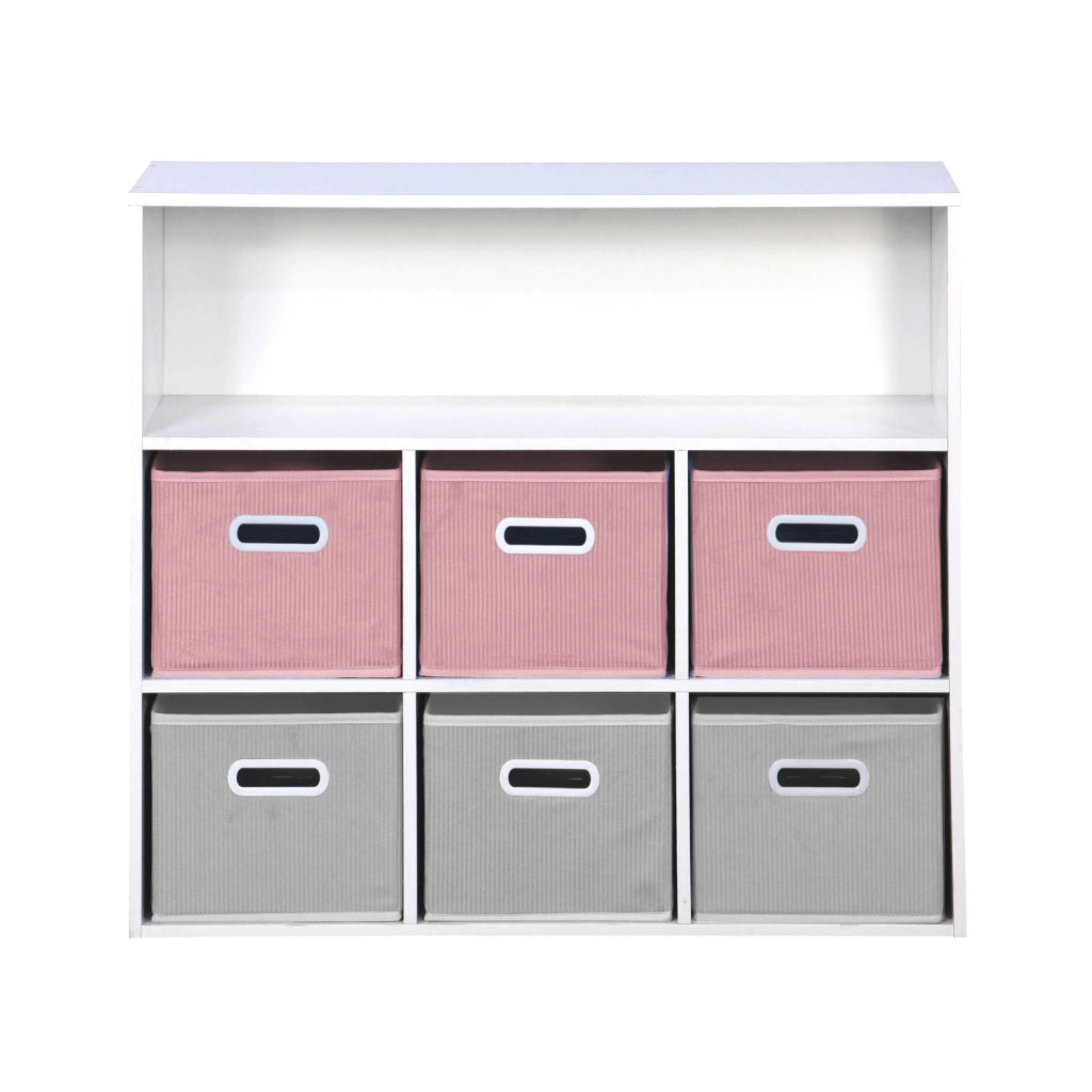 Libreria per bambini con 6 cestini in velluto, rosa