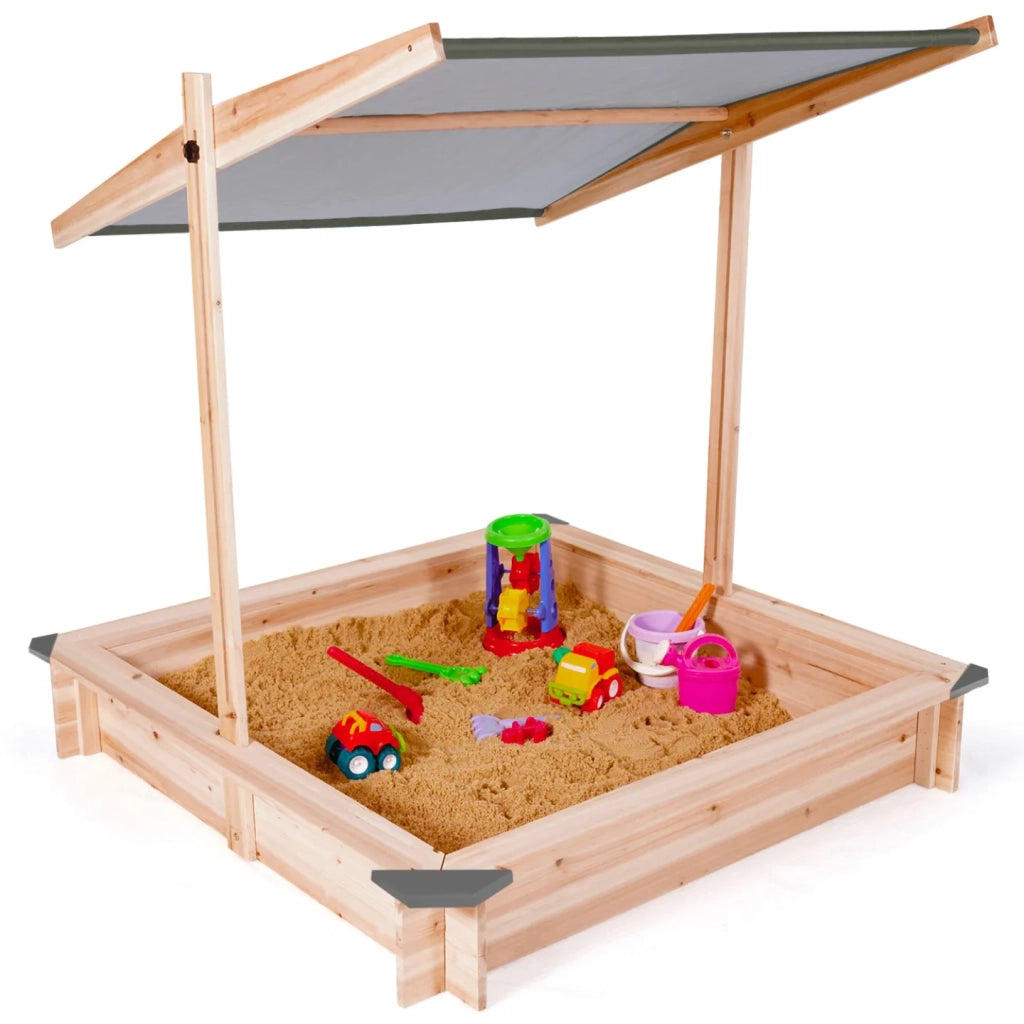 IDMarket - Sabbierra in legno con tetto apribile grigio KIDS