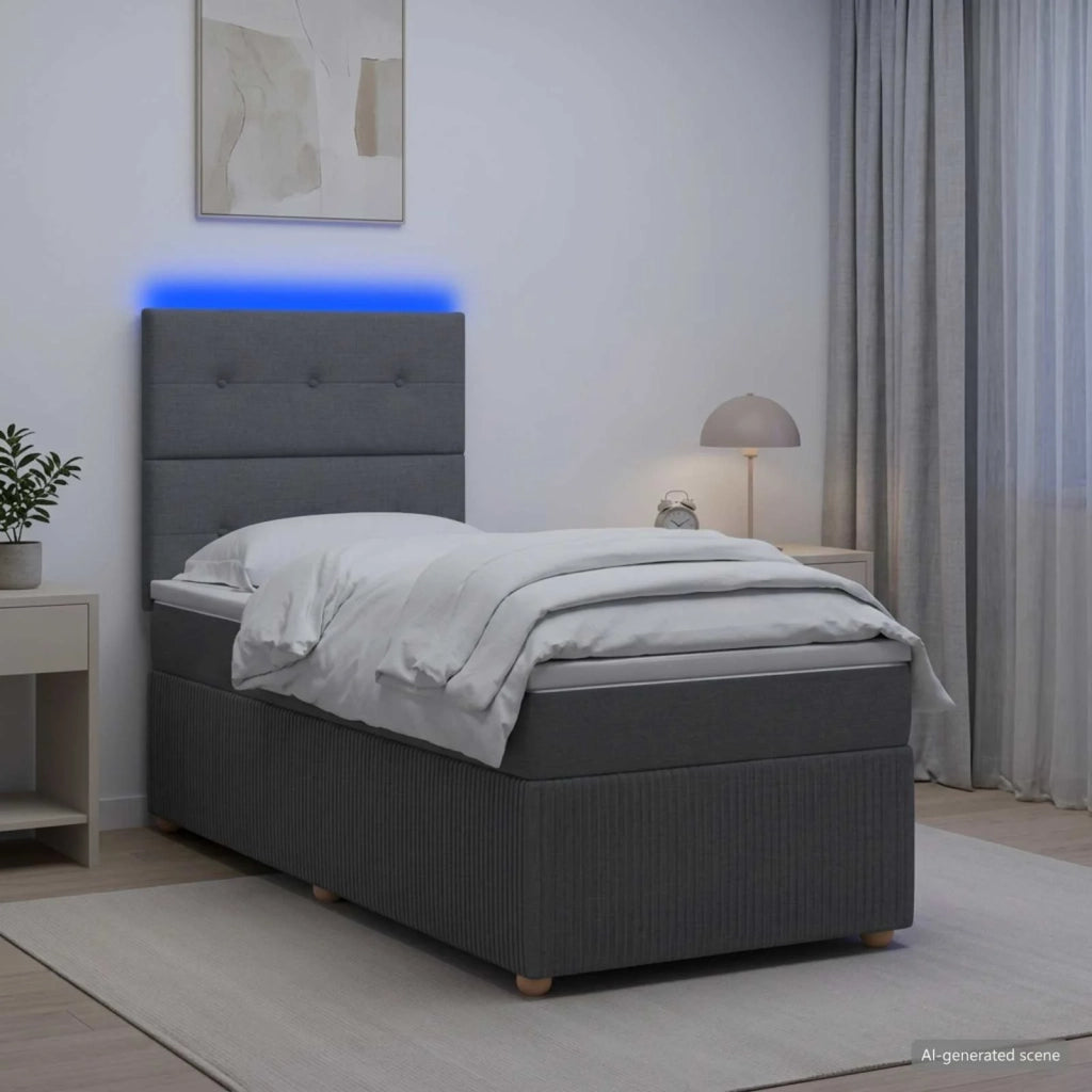 Letto Box Spring LED con Materasso Grigio Scuro 80 x 200 cm 3455728