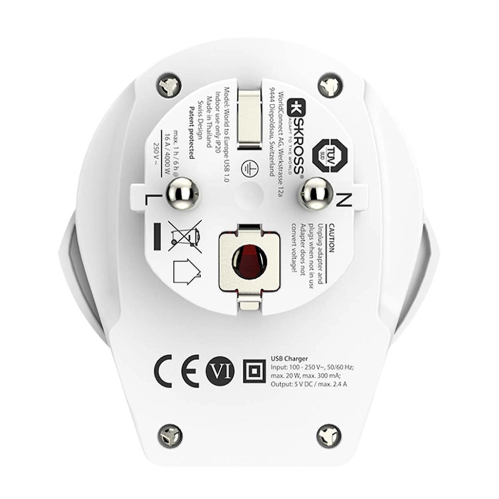 Adattatore Caricatore da Viaggio USB Mondo a Europa 2 / 3 poli Bianco Skross