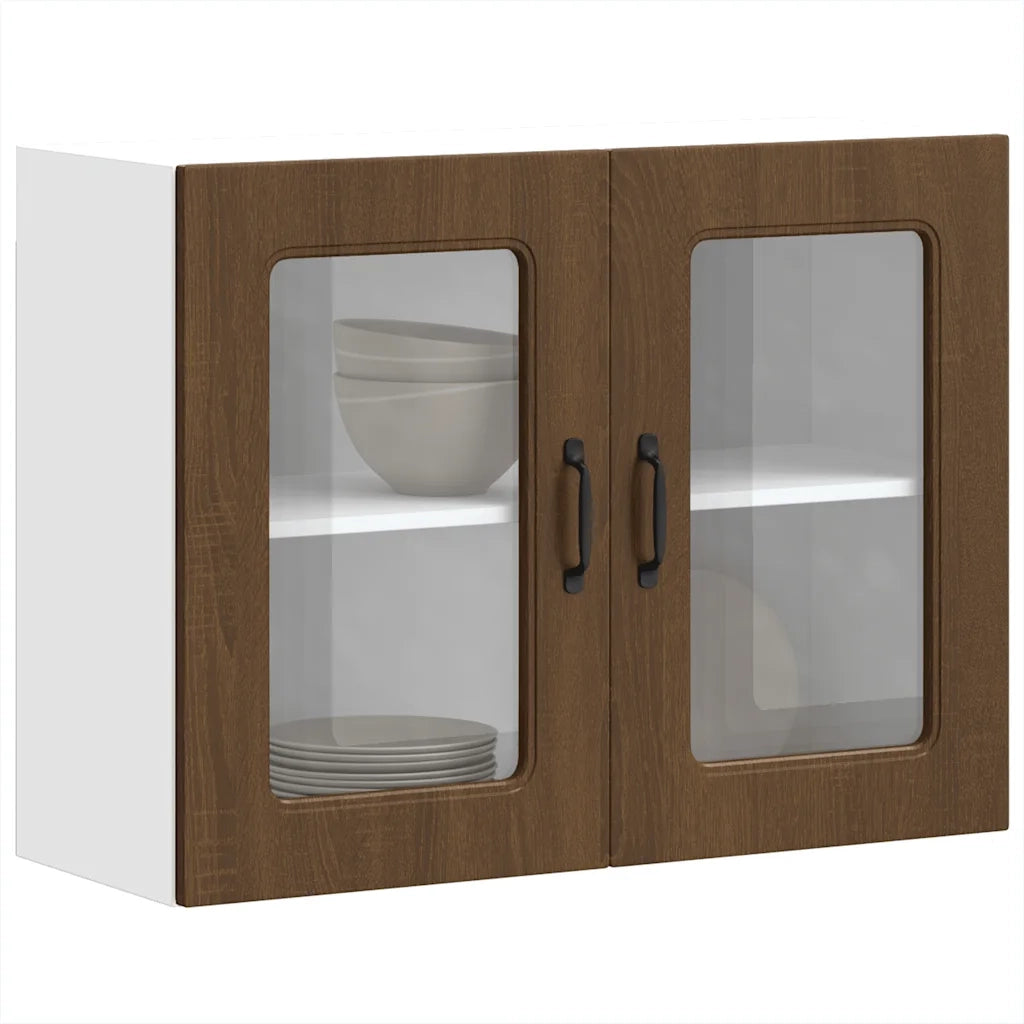 Pensile da Cucina con Porta in Vetro Kalmar Rovere Marrone 853614