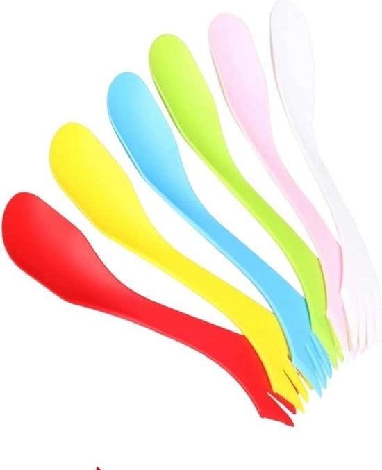 Set da Cucina Multifunzionale a 6 Pezzi - Spork Portatile e Riciclabile in Plastica - Utilizzo per Campeggio e Scuola